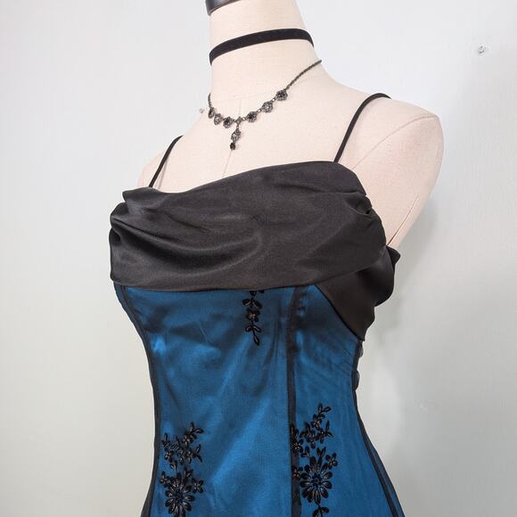 Blondie Nites Mini Dress 2 Blue Black Goth Corset Lace Y2K 90S Prom Floral Short - Picture 2 of 10